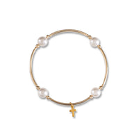 Charmed White Pearl & Cross Blessing Bracelet Gold