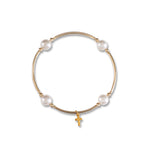 Charmed White Pearl & Cross Blessing Bracelet Gold