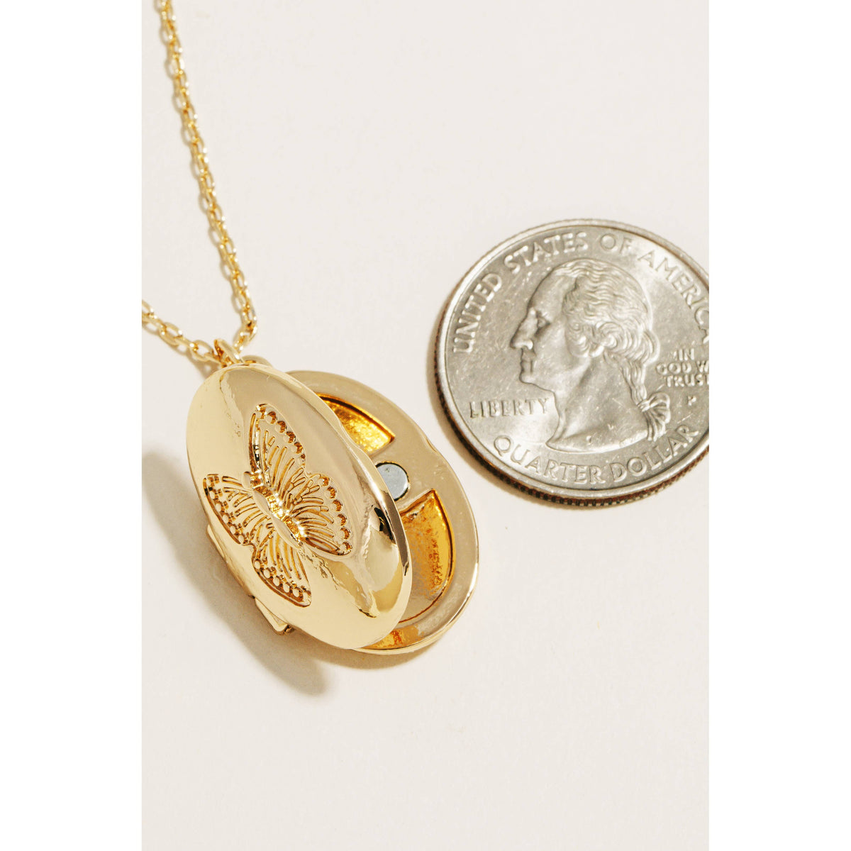 Butterfly Engraved Locket Pendant Layered Necklace