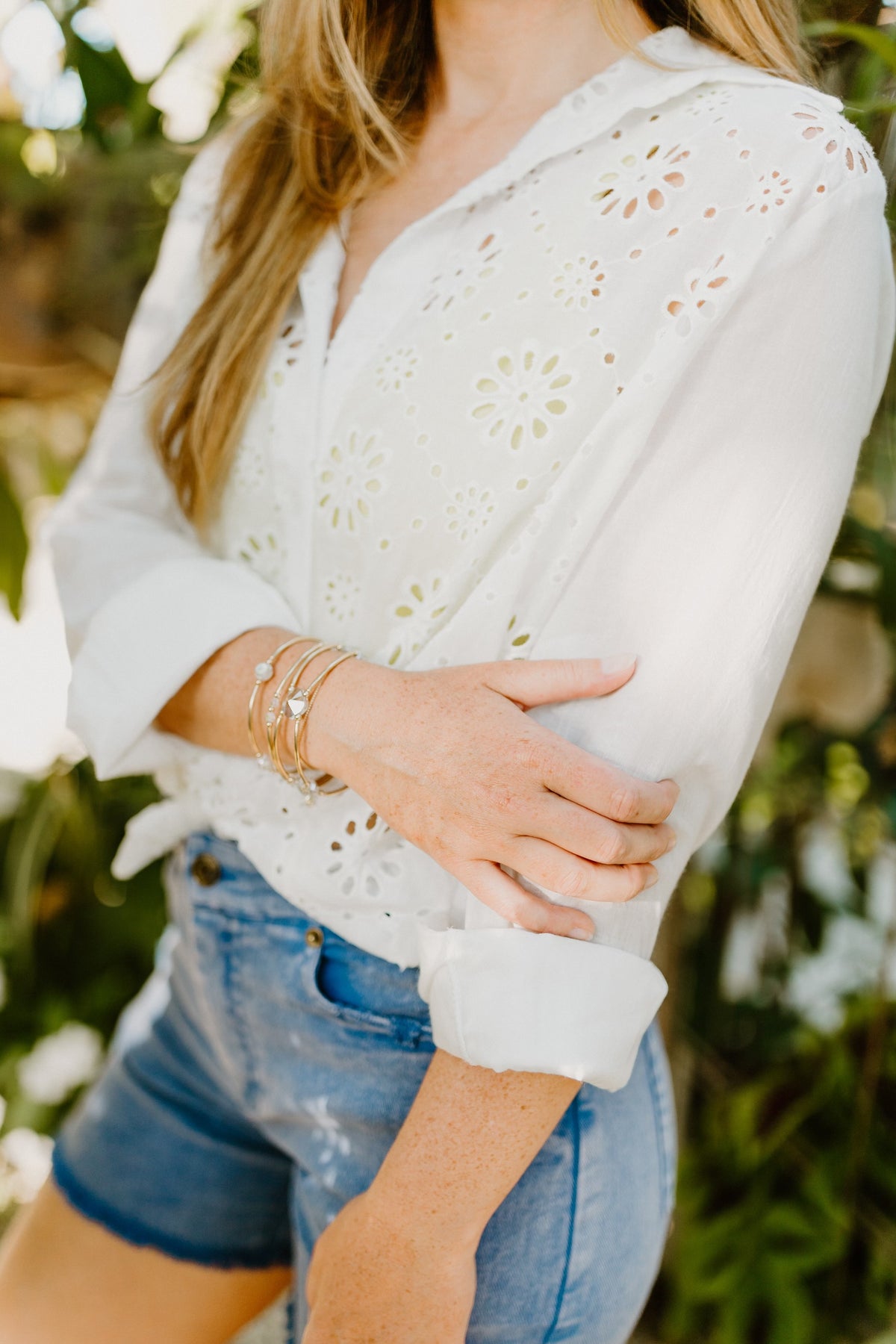 Eyelet Button Down Shirt