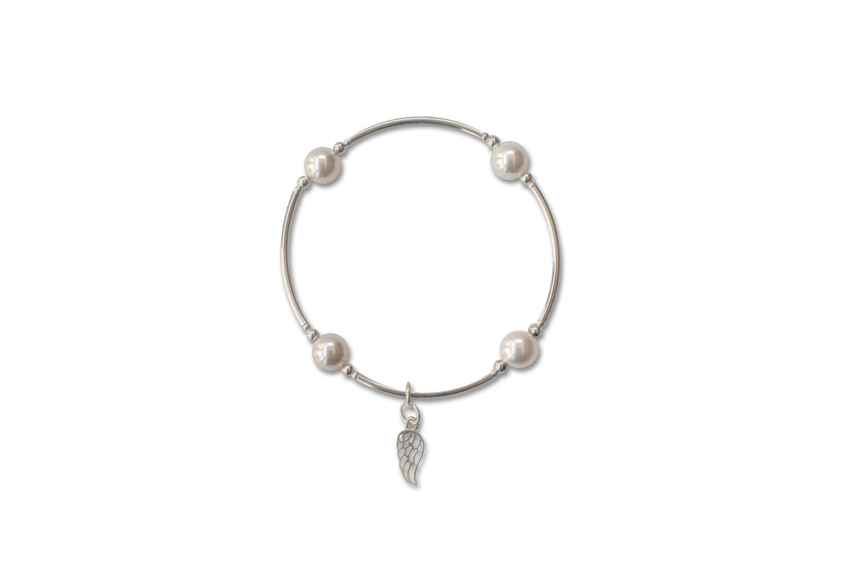 Charmed White Pearl & Wing Blessing Bracelet Silver