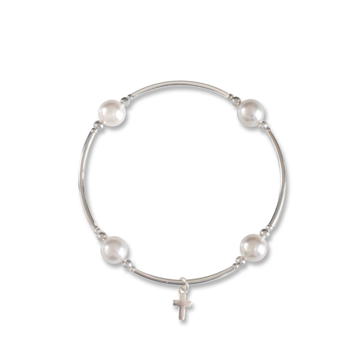 Charmed White Pearl & Cross Blessing Bracelet Silver