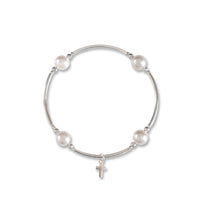 Charmed White Pearl & Cross Blessing Bracelet Silver