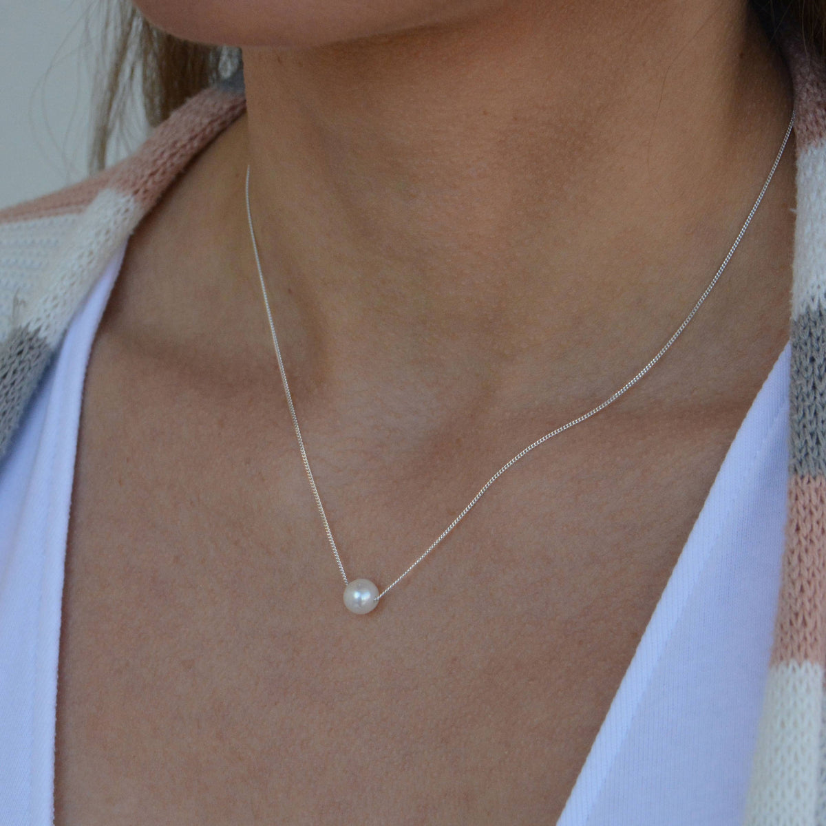 White Pearl Blessing Necklace In Sterling Silver