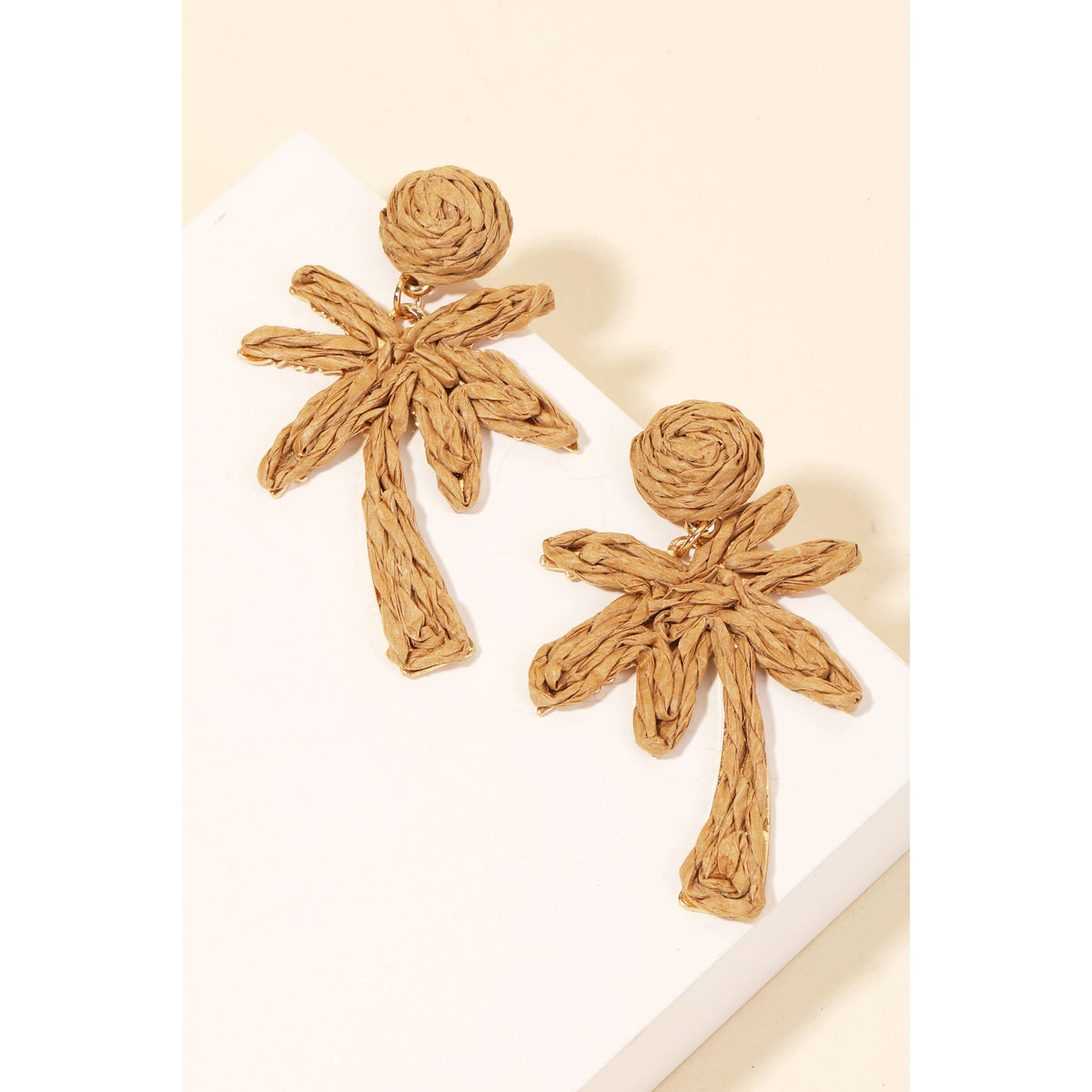 Straw Palm Tree Drop Earrings