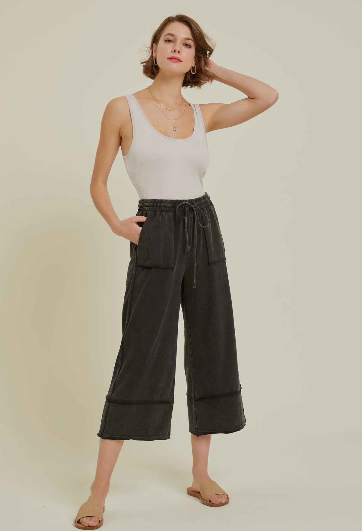 Wide Leg Capri Pants Black