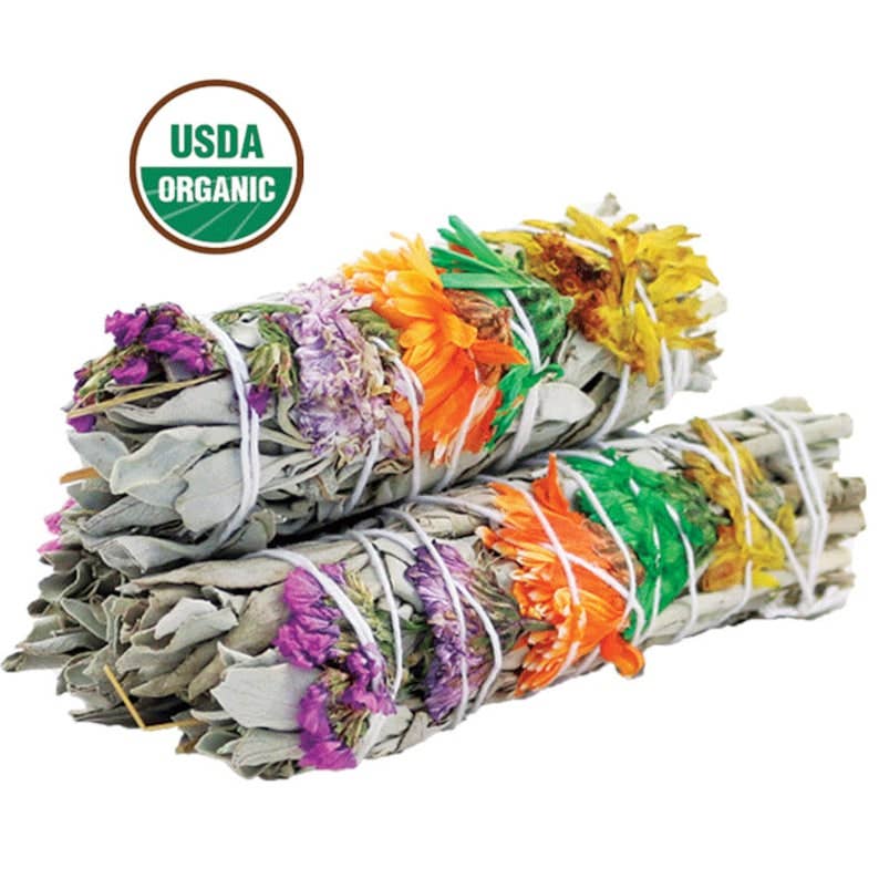 Good Vibes Floral White Sage 4" Smudge Sticks