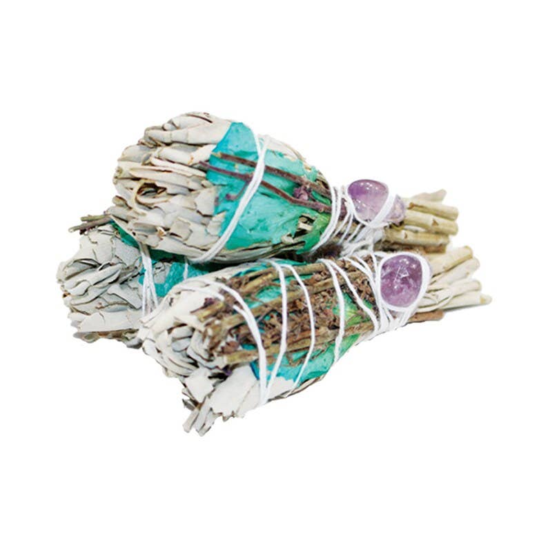 Sage Torch Smudge Sticks with Lavender Rose Amethyst