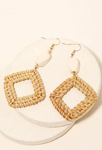 Straw Square Drop Earrings