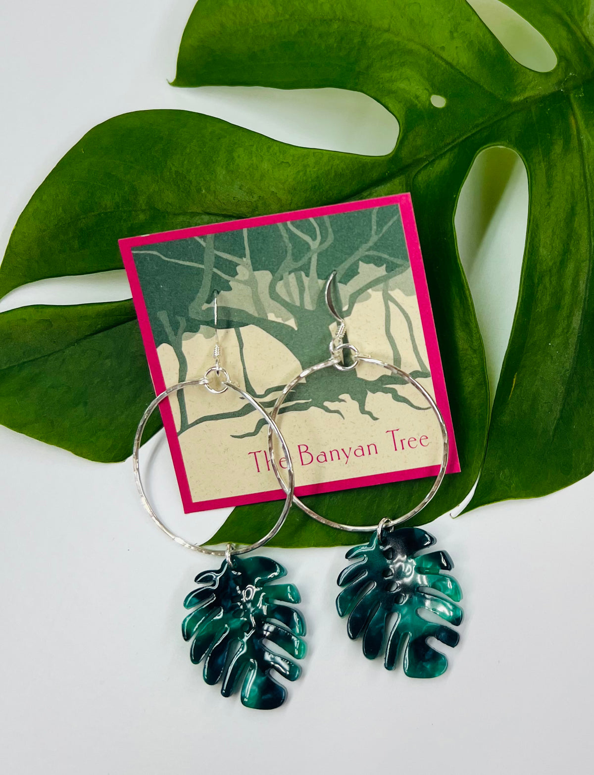 Monstera Hoop Earrings